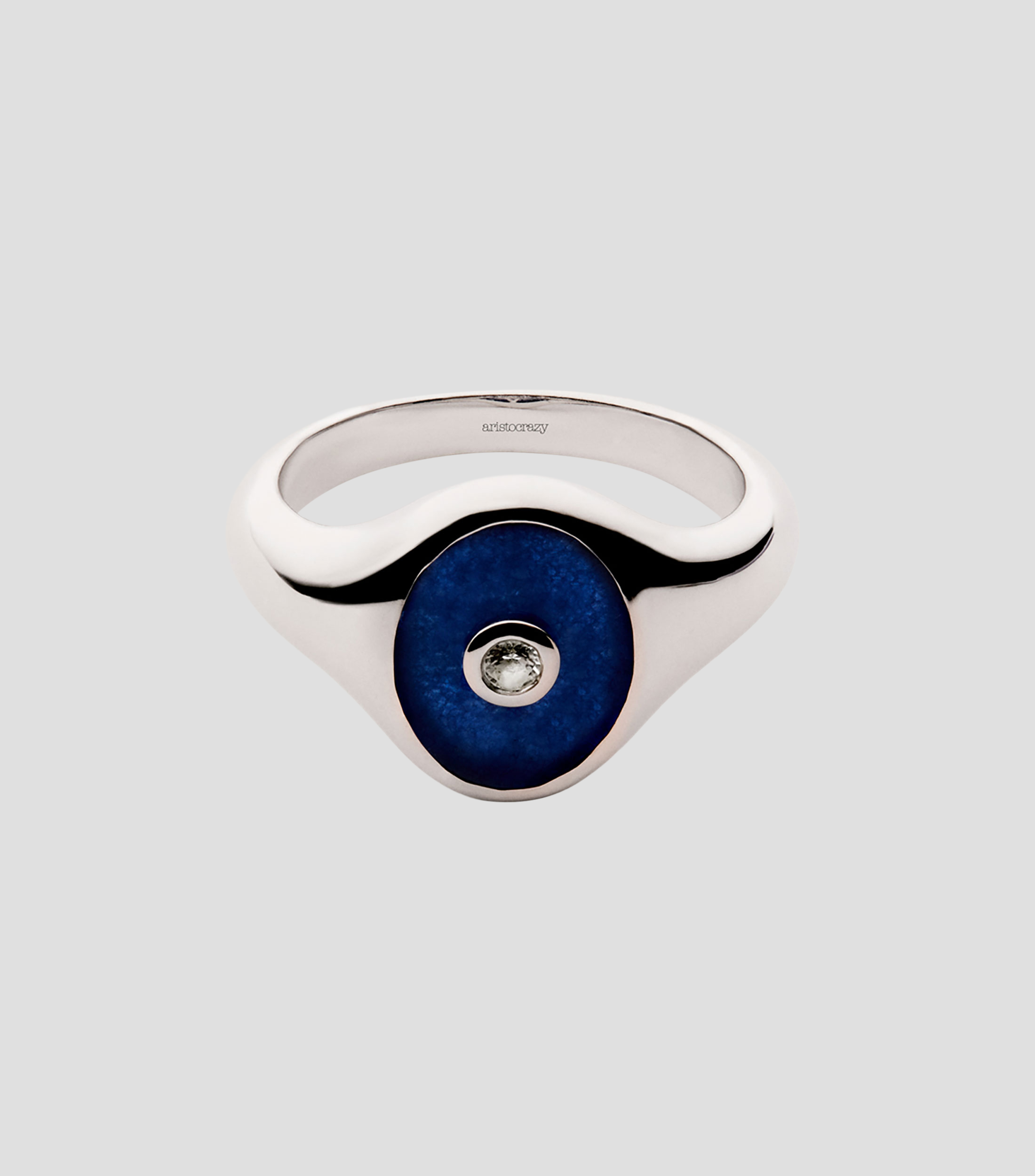 Anillo de estilo sello en Plata .925 con jade azul y cuarzo incrustado Lilith Mujer